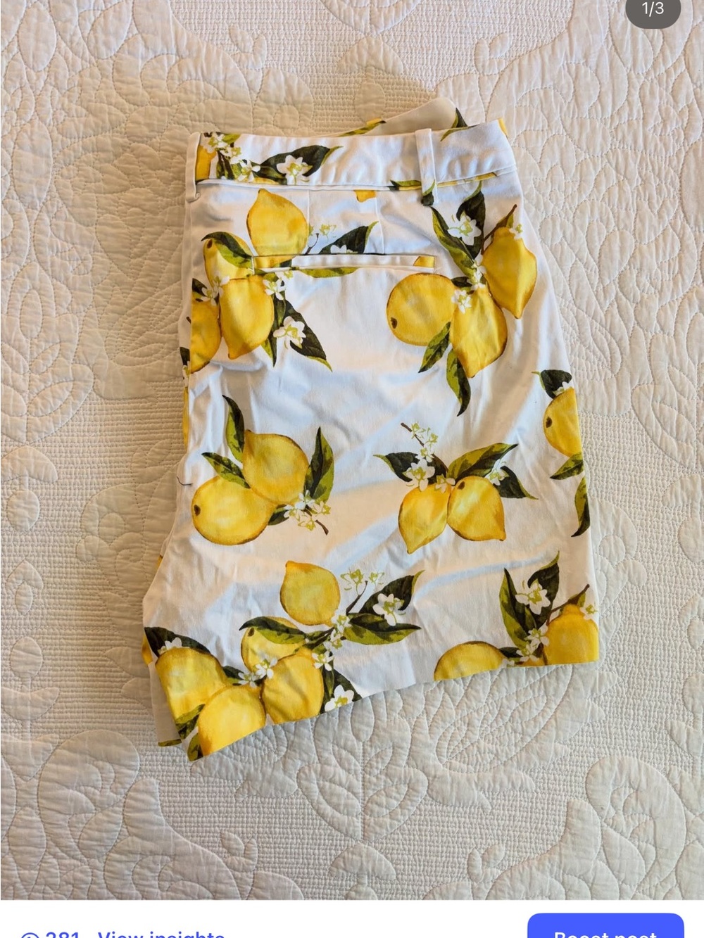Lane Bryant White Shorts with Yellow Lemon Floral Trim